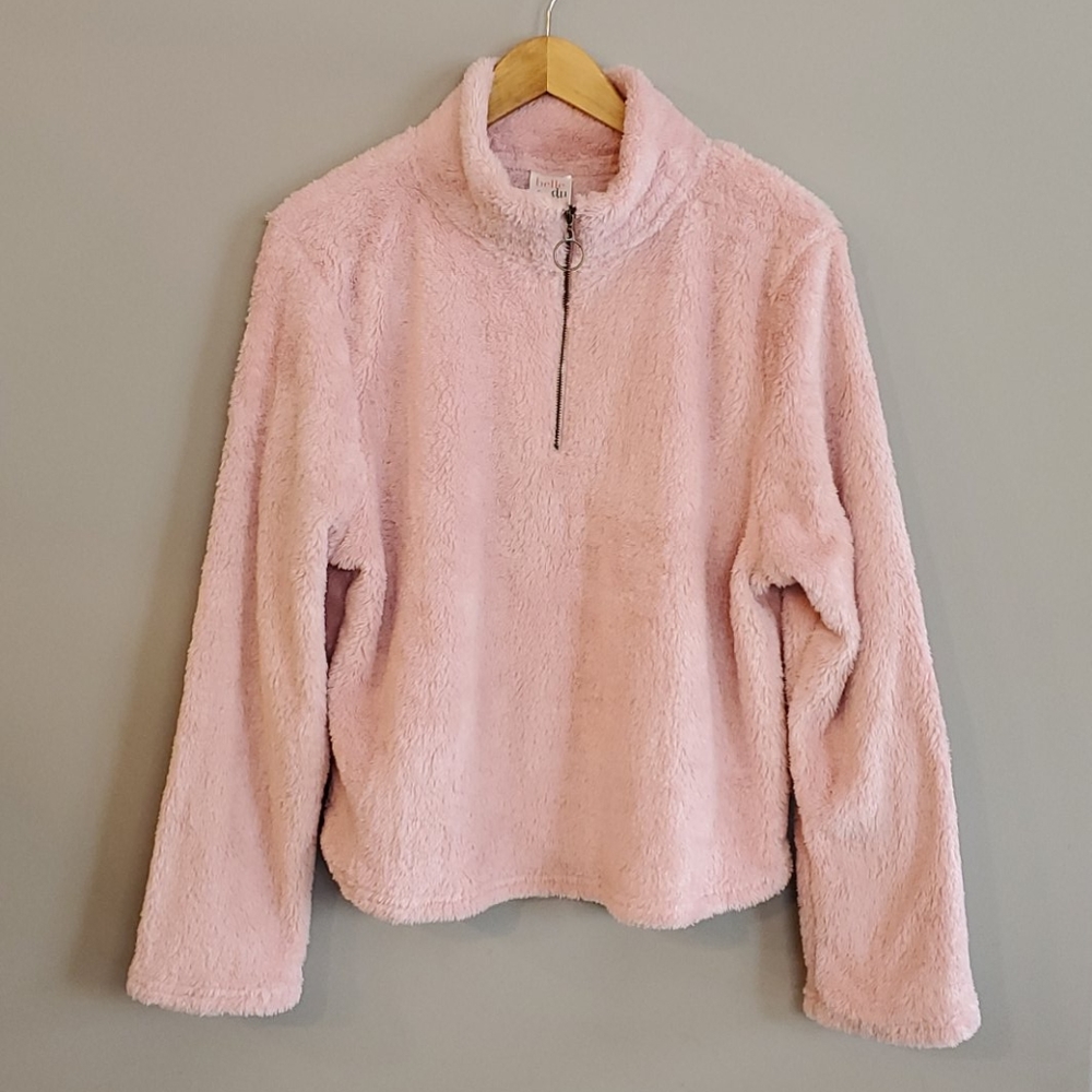 NWOT Pink teddy bear half zip sweater